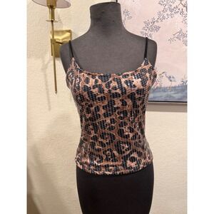 Good Days Project Leopard Print Sequin Camisole‎ Top Brown Black Womens Large